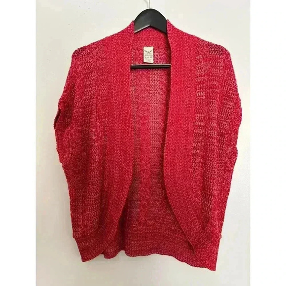 Faded Glory Open Knit Cardigan Short Sleeve Sweater Red Women's Size XL - Picture 1 of 5